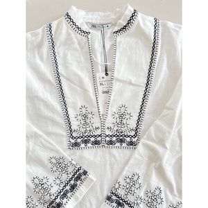 Zara White and Black Embroidered Tunic